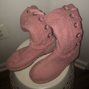 NEXT TO NEW UGGS blush pink with ribbon tied back